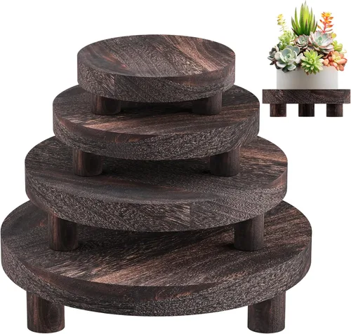Miniatura 10 de 3 Piezas Soporte de Madera para Plantas Interior Exterior, Elevador Redondo de Madera para Decoración Taburete de Madera de 6/8/10 pulgadas Soporte