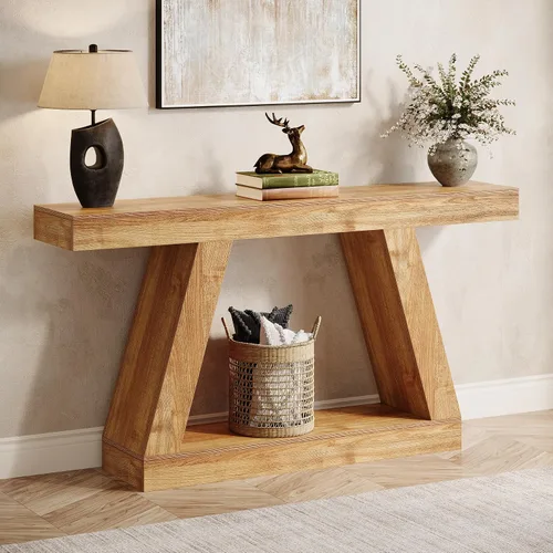 Miniatura 8 de Tribesigns Mesa consola de granja, mesa de sofá rústica de 55 pulgadas con almacenamiento, mesa de entrada de madera industrial para pasillo, sala