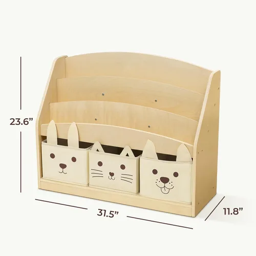 Miniatura 3 de OOOK Estantería infantil de 3 niveles con 3 contenedores de almacenamiento de tela extraíbles, estantería Montessori para niños pequeños