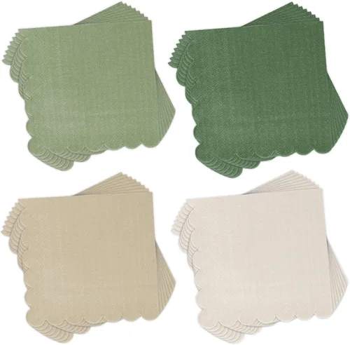 Miniatura 11 de Whaline Paquete de 200 servilletas de cóctel de color verde salvia, servilletas de papel de color degradado verde salvia con bordes festoneados