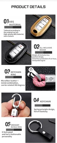 Miniatura 4 de SANRILY Funda de llavero de plástico ABS con 3/4/5 botones para Infiniti Q50 Q60 QX50 QX55 QX60 2018-2023, estuche de llave sin llave con llavero