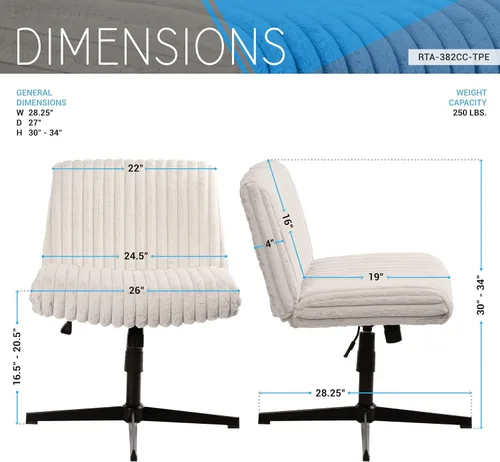 Miniatura 3 de Silla cruzada sin brazos, silla de escritorio de oficina extra ancha sin ruedas, asiento acolchado extra grande de 26 pulgadas para sentarse