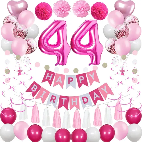 Miniatura 8 de Decoraciones de 4º cumpleaños para niñas, globos de feliz cumpleaños rosa y blanco con el número 4, suministros para fiesta de cumpleaños