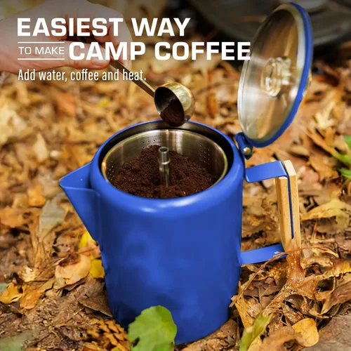 Miniatura 5 de COLETTI Bozeman Blue Percolator Cafetera — Cafeteras de Camping — La Percoladora Favorita para Camping — SIN Aluminio o Plástico [9 tazas, Azul]