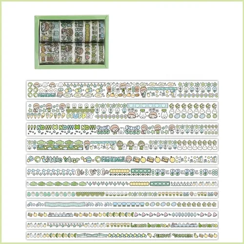 Miniatura 9 de 12 rollos de cinta kawaii de arte washi, suministros de oficina para la escuela, estética, juego de cinta adhesiva decorativa de dibujos animados