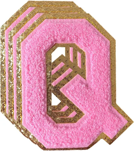 Miniatura 98 de 3 parches de números de chenilla negra, tamaño grande de 4-1/2" parches de números para planchar, parches universitarios para ropa, 8" Borde oro rosa