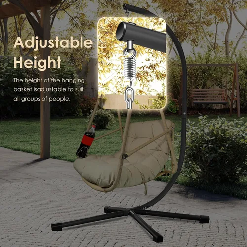 Miniatura 3 de JESE Silla Huevo Columpio con Soporte Marco Plegable Sillas Colgantes para Interior Exterior, con Cojín Impermeable Resistente a UV y Portavasos