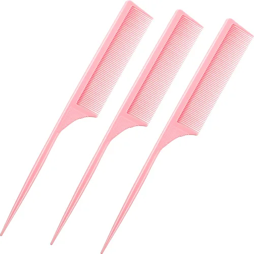 Miniatura 11 de Leinuosen Paquete de 3 peines de cola de rata, punta de separación de dientes finos para mujeres, fibra de carbono, resistente al calor