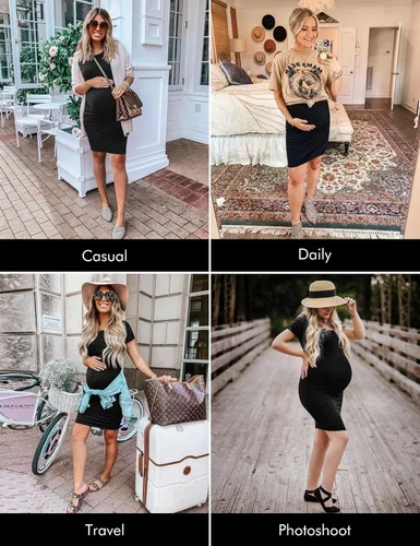 Miniatura 2 de Peauty - Vestido bodycon de maternidad, con los costados fruncidos, de manga corta y 34, para uso diario y baby shower