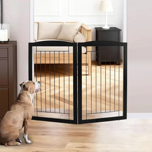 Miniatura 19 de ZJSF Puerta plegable independiente para perros, puerta de madera extra ancha blanca para cachorros, 6 paneles, puertas altas para mascotas