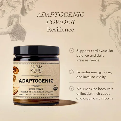 Miniatura 2 de Anima Mundi Apothecary Suplemento orgánico de hongos – hongos adaptogénicos + cacao – Polvo estimulante con melena de león orgánica, shiitake, chaga