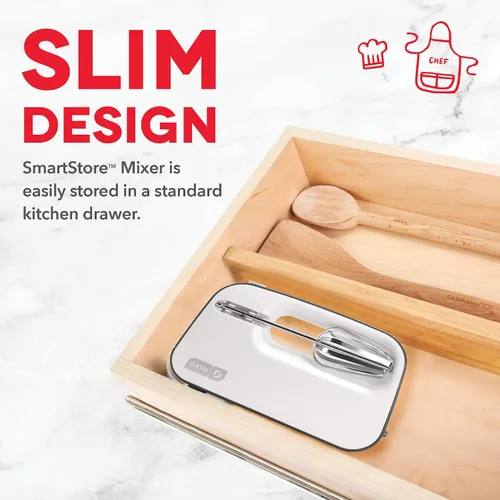 Miniatura 4 de Dash SmartStore - Batidora de mano eléctrica para hornear todos los días, potencia de 3 velocidades y botón eyector de batidor de un solo toque, Gris