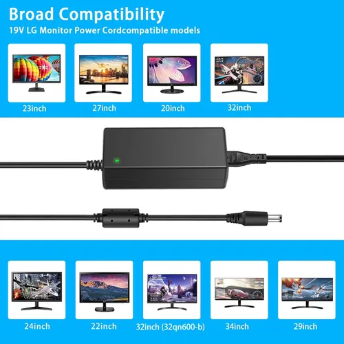 Miniatura 2 de DC 19V compatible con el cable de alimentación de monitor LG, certificados UL, repuesto para fuente de alimentación de TV LG de 19 voltios, 34, 32