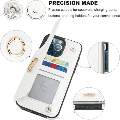 Miniatura 19 de ONETOP Funda tipo cartera para iPhone 13 Pro Max con soporte para tarjetas, anillo de rotación de 360°, función atril, bloqueo RFID, piel sintética