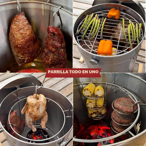 Miniatura 8 de Combo de parrilla para ahumador de barril, barril 100% de acero inoxidable 304, 95% menos de humo, calor uniforme, fácil de usar y limpiar, ahumador
