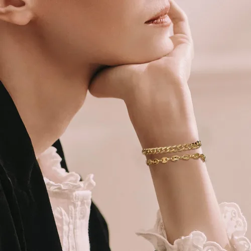 Miniatura 4 de YANODA Pulsera rellena de oro para mujer, chapada en oro de 18 quilates, pulsera de eslabones delicada para mujer, hecha a mano, apilable, regalo