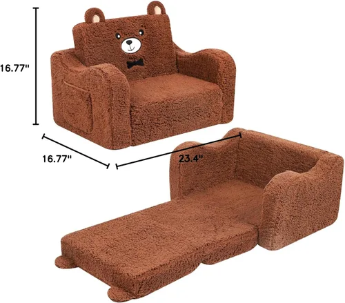 Miniatura 3 de MOMCAYWEX Sofá para niños, sofá de espuma abatible 2 en 1, silla de juego suave para niños pequeños y niños, color marrón