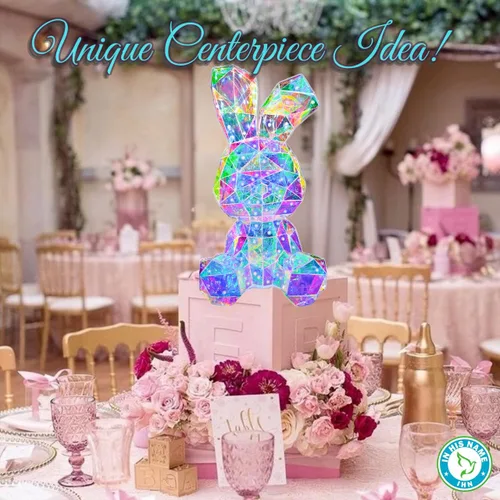 Miniatura 3 de Luz Nocturna LED de Conejo Holográfico de In His Name, Lámpara Arcoíris de Pascua para Conejito, Luz de Mesita de Noche para Niños, Decoración