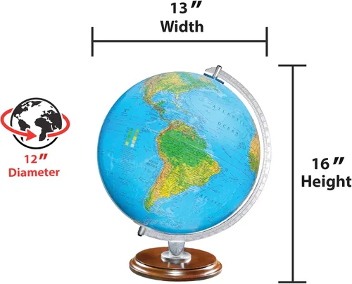 Miniatura 2 de Globo iluminado estándar de 12" de diámetro, cartografía de EE. UU. con base de madera dura con acabado en nogal y bola de globo oceánico azul. Una