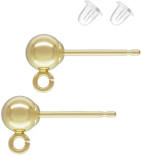 Miniatura 11 de Adabele - 5 pares de aretes de plata de ley chapados en oro amarillo real, aretes de tuerca de 0.138 pulgadas, anillo abierto de bola de 0.138 Plata