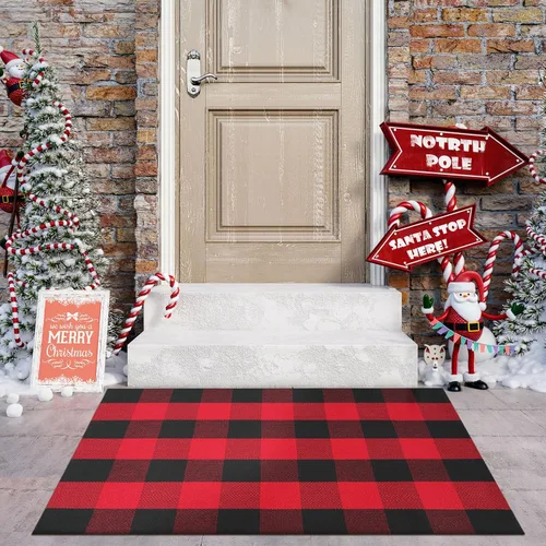 Miniatura 23 de KIMODE Alfombras para puerta delantera de 24"x35", alfombra reversible lavable para decorar el porche de una casa de campo, alfombras a rayas por