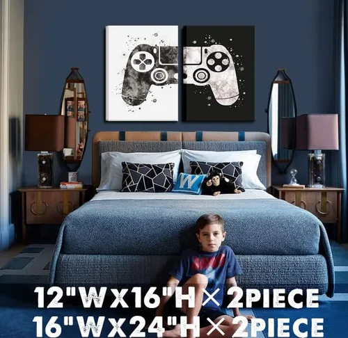 Miniatura 2 de Lienzo enmarcado para decoración de sala de juegos, arte de pared con temática de videojuegos, pósteres enmarcados en blanco y negro, impresiones