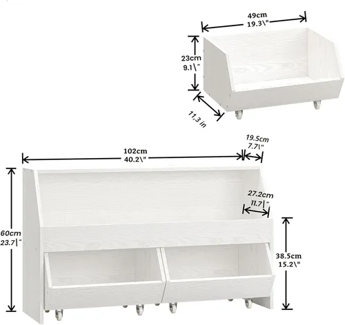 Miniatura 2 de Almacenamiento y organizador de juguetes para niños, estantería grande con contenedor de juguetes y gabinete de juguetes con dos cajones móviles