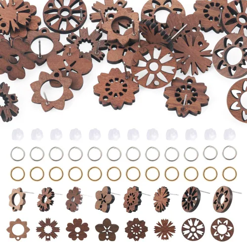 Miniatura 35 de FASHEWELRY 32 piezas de pendientes de madera para pendientes de madera de 0.59 pulgadas (0.591 in) pendientes de madera redondos planos en blanco