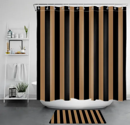 Miniatura 11 de LB Cortina de ducha a rayas naranjas y negras, cortina de ducha de arte estético de Halloween con patrón geométrico para baño, 60 x 72 pulgadas