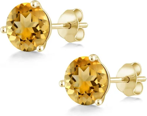 Miniatura 169 de Gem Stone King Aretes de oro de 14 quilates, 0.236 in, piedra natal redonda, Martini, 3 puntas, aretes de oro para mujer