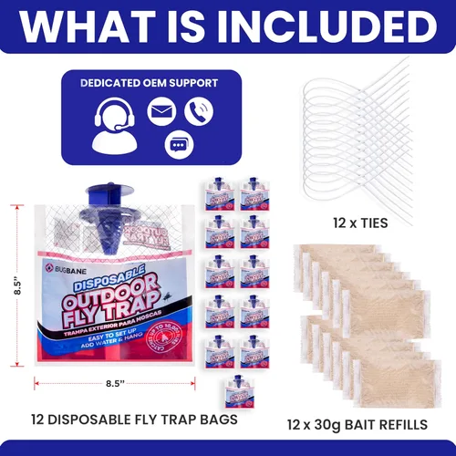 Miniatura 8 de Trampas para moscas para exteriores para patio. 2 bolsas no tóxicas para moscas precebadas desechables para exteriores. Atrapasinsectos colgantes