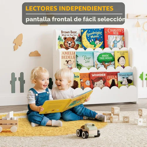 Miniatura 3 de SpaceAid Estantería festoneada de 3 niveles, estantería Montessori para niños pequeños, estante organizador de libros de madera, muebles de Negro