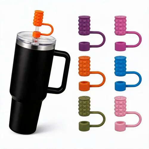 Miniatura 22 de Tapas de popote de silicona para vasos de 0.394 in Cubrepopotes reutilizables a prueba de polvo compatibles con vasos Stanley de 30 y 40 onzas