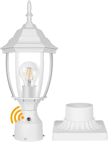 Miniatura 8 de Paquete de 2 luces de poste para exteriores con cableado fijo de 120V del anochecer al amanecer, lámpara de poste de aluminio impermeable con base