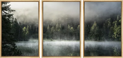 Miniatura 106 de NWT Lienzo enmarcado para pared, juego de arte en acuarela pastel, bosque de montaña oscura, naturaleza silvestre, ilustraciones de arte moderno