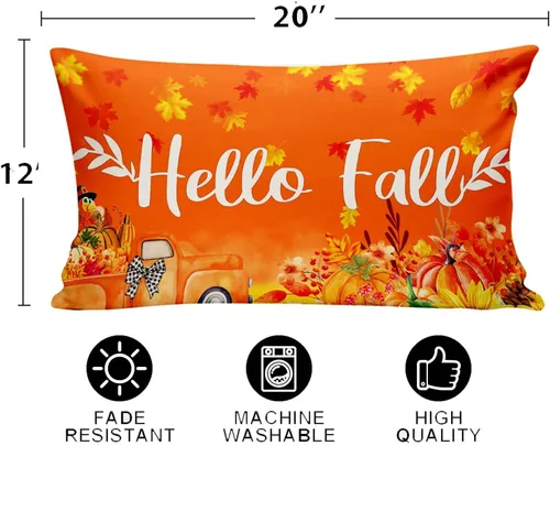 Miniatura 3 de Hello Fall - Fundas de almohada de camión de bienvenida de Acción de Gracias, otoño, calabaza, cosecha, hojas de arce, fundas de almohada