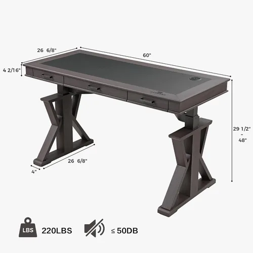 Miniatura 2 de EUREKA ERGONOMIC Escritorio de pie de cuero, escritorio ejecutivo de 1.52 m con cajones, escritorio moderno de pie y sentado con patas en forma de X