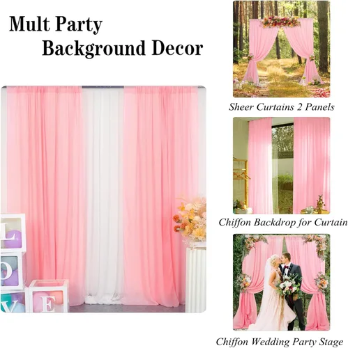 Miniatura 4 de DUOBAO Cortina de gasa rosa, 2 paneles de 29 x 96 pulgadas, cortinas de telón de fondo de boda, cortinas de playa transparentes para sala de estar