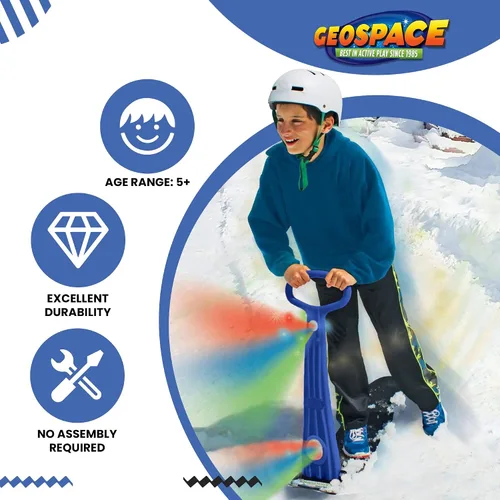 Miniatura 2 de Geospace Winter Fun - Patinete de nieve plegable, patinaje de esquí, trineo de nieve, snowboard para niños con 2 luces LED, tabla de arena portátil