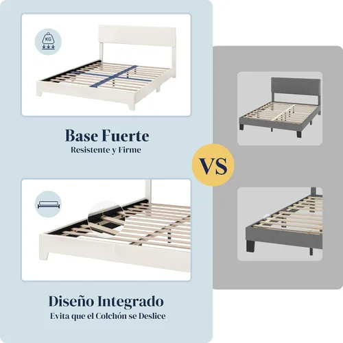 Miniatura 6 de Allewie - Base de cama tamaño queen con cabecera ajustable, cama de plataforma de piel sintética con listones de madera, base de colchón resistente