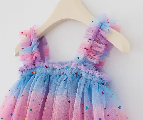 Miniatura 4 de Vestido de tutú arcoíris para niñas pequeñas, vestido de tul en capas, vestido de princesa para niña con diadema de estrella