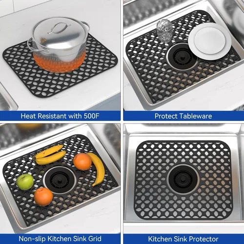 Miniatura 6 de TOOVEM - Tapetes para fregadero de cocina, 2 unidades, antideslizantes, resistentes al calor, alfombrillas protectoras de fregadero de silicona