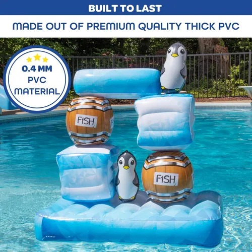 Miniatura 4 de Stack 'n Splash - Juego de piscina de pingüinos, juguete flotante para objetivo, construirlo, golpéalo, derriba. Juego de 10 piezas con 2 bolas