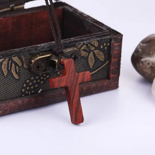 Miniatura 2 de Collares con colgante de cruz de madera de sándalo natural para niños, niñas, mujeres y hombres, regalo hecho a mano, madera colgante de espejo