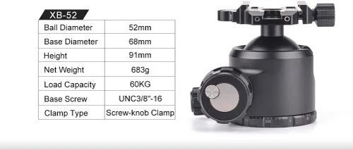 Miniatura 3 de SUNWAYFOTO Trípode Ball Head XB 52 Perfil bajo Inclinación Negro