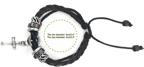 Miniatura 10 de Suyi brazalete ajustable con varias capas, de cuero tejido trenzado con cruz. Pulsera tipo esclava.