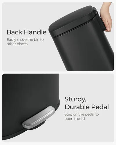 Miniatura 7 de SONGMICS Bote de basura con tapa, cubo de basura de 8 galones, cubo de basura pequeño de acero inoxidable con pedal escalonado y cubo interior, Negro