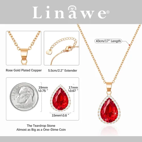 Miniatura 2 de Linawe - Collar de diamantes en forma de lágrima, collar con forma de pera, collar con dije de circonia cúbica y piedras preciosas, collar