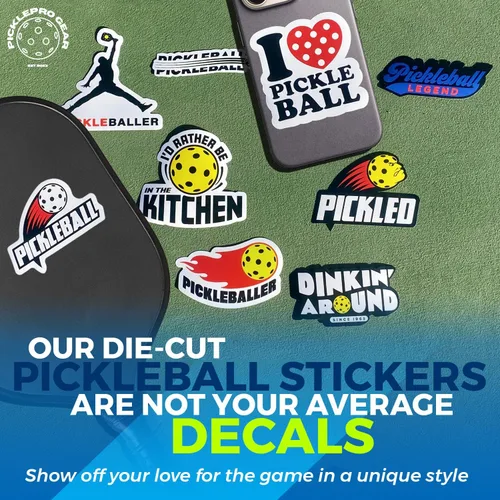 Miniatura 2 de Juego de calcomanías de pickleball – 9 divertidas calcomanías de vinilo + 10 pulseras de primer servidor – Accesorios de pickleball y regalos