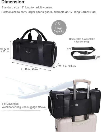 Miniatura 2 de Bolsa de gimnasio para mujer con compartimento para zapatos y bolsillo para artículos húmedos, bolsa de lona para viajes, deportes, fitness